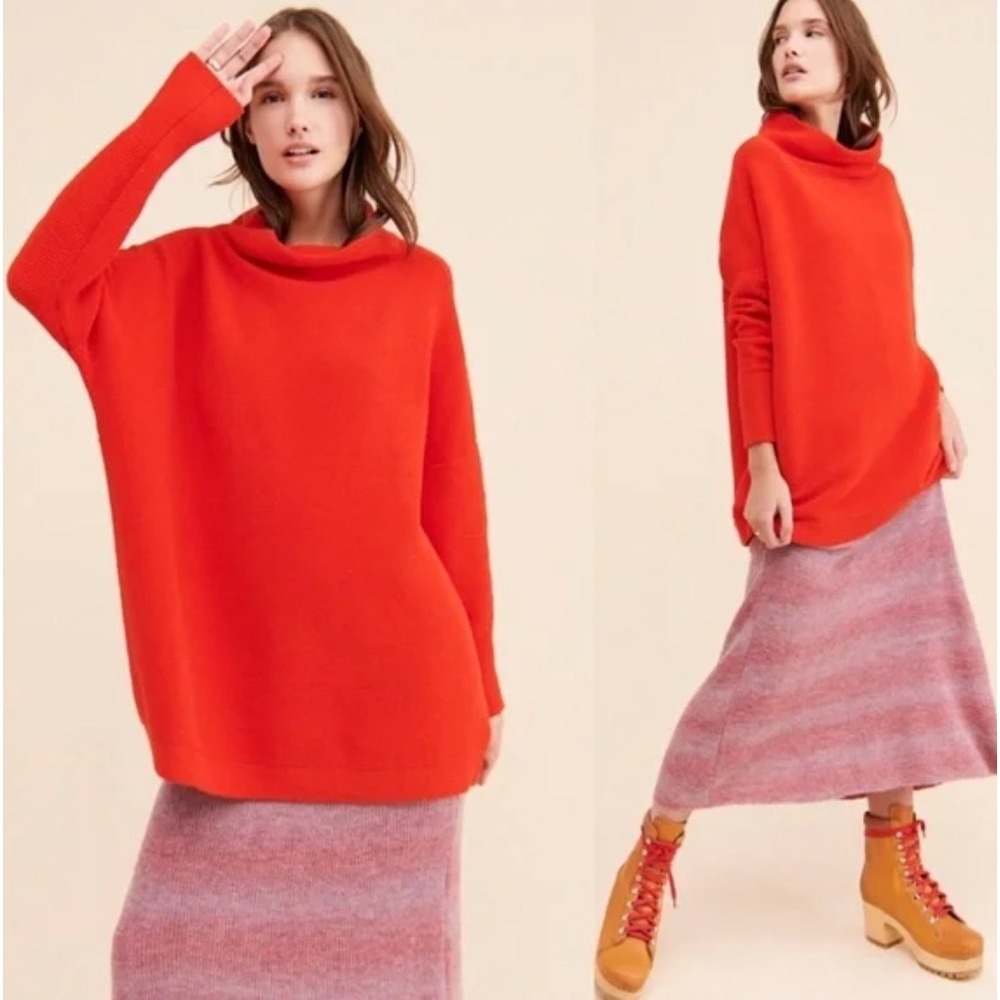 Free People Slouchy Tunic Mock Funnel Neck‎ Sweater Ribbed Oversized Boxy Size S